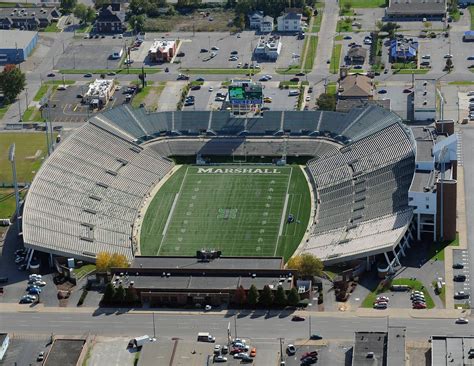 Marshall University Thundering Herd - low aerial looking south at Joan C. Edwards Stadium / Jame ...