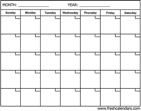 Extra Large Blank Month Calendar Printable