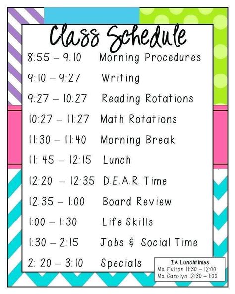 Elementary Schedule Template