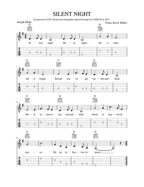 Silent Night - Simple Guitar Tab and Chords Sheet music for Guitar (Solo) | Musescore.com