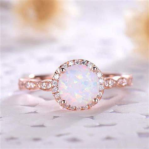 14K Gold Round Fire Opal Rings for Women Rose Gold Engagement Rings – BlackSoldierDesigns