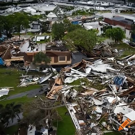 Downtown aerial view of ef5 tornado damage in orlando florida