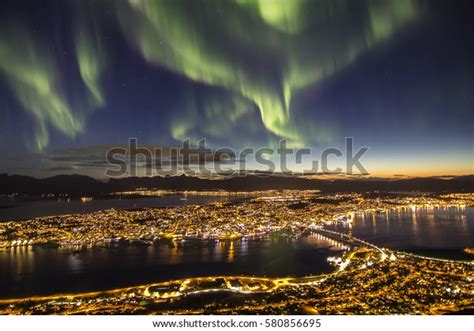 Northern Lights Aurora Borealis Over Tromso Stock Photo 580856695 ...