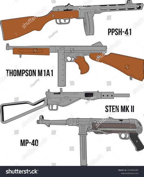 Four Submachine Guns Different Nations During Stock Vector (Royalty Free) 2153041087 | Shutterstock