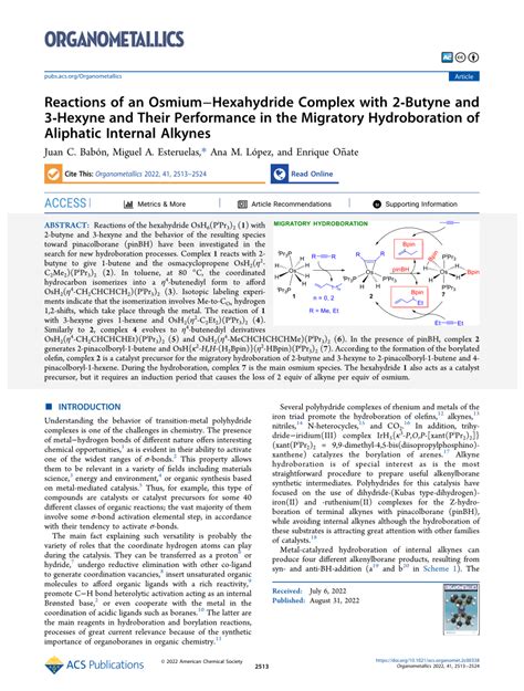 (PDF) Reactions of an Osmium–Hexahydride Complex with 2-Butyne and 3 ...