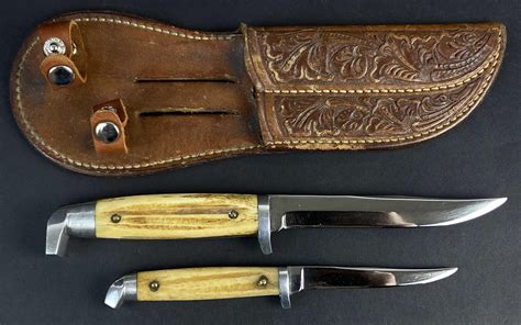 Sold Price: Vintage Queen Steel Stag Handle Hunting Knives - January 5 ...