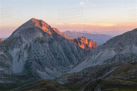 Sunrise on the mountains, Gran Sasso e Monti della Laga National Park, Abruzzo, Italy, Europe ...