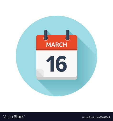 March 16 flat daily calendar icon date Royalty Free Vector