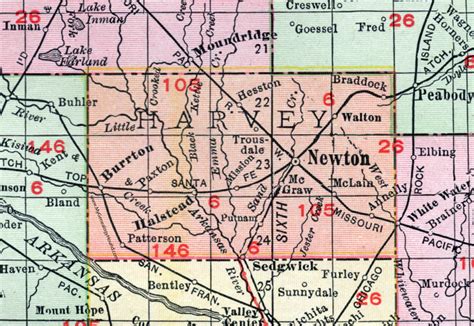 Harvey County, Kansas, 1911, Map, Newton, Hesston, Halstead