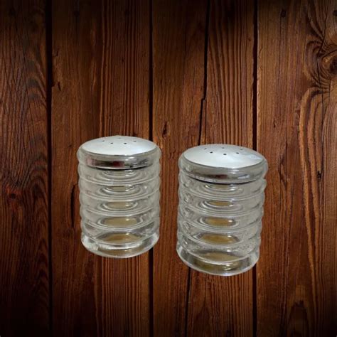 VINTAGE 80’S CLEAR Acrylic Stacked Ring Round Salt And Pepper Shakers Chrome Top $8.99 - PicClick