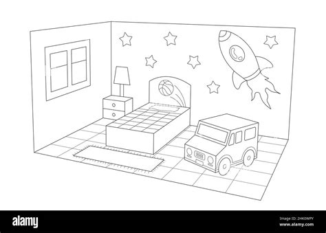 kids bedroom interior design. 3d model perspective view drawing Stock Photo - Alamy