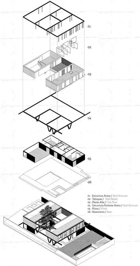 Exploded axonometric of House LG by Gregorio Brugnoli Errázuriz ...