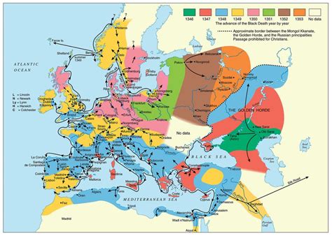 Spread of the Black Death (from the original outbreak to its end), 1346–1353. : europe