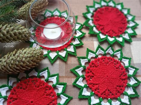 Christmas Crochet Poinsettia Coasters Christmas Table Setting - Etsy