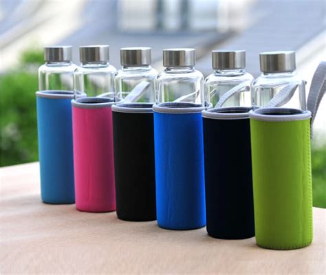 Kc-08607 Glass Water Bottles 18 Oz Stainless Steel Lid Drinking Water ...