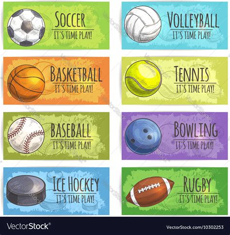 Team sport banners with balls Royalty Free Vector Image