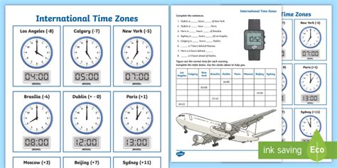 Time Around the World Worksheet | Time Zones | Twinkl