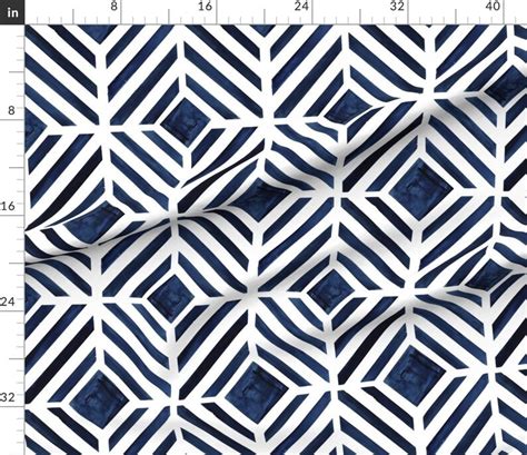 Navy Blue Geometric Fabric Geo Stripe Indigo by Crystal - Etsy