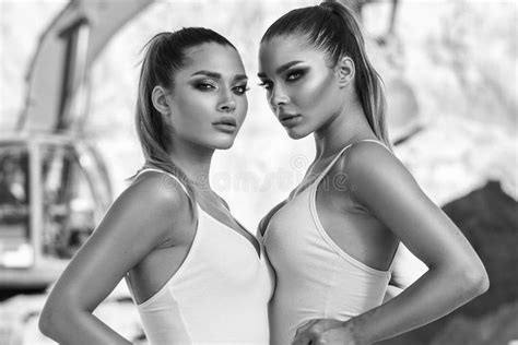 Two Female Twins in Swimwear. Stock Image - Image of relaxing, posing ...