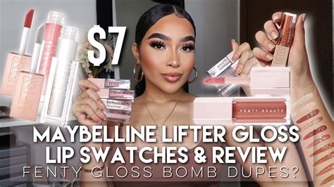 MAYBELLINE LIFTER GLOSS LIP SWATCHES & REVIEW | $7 FENTY GLOSS BOMB DUPES?! - YouTube