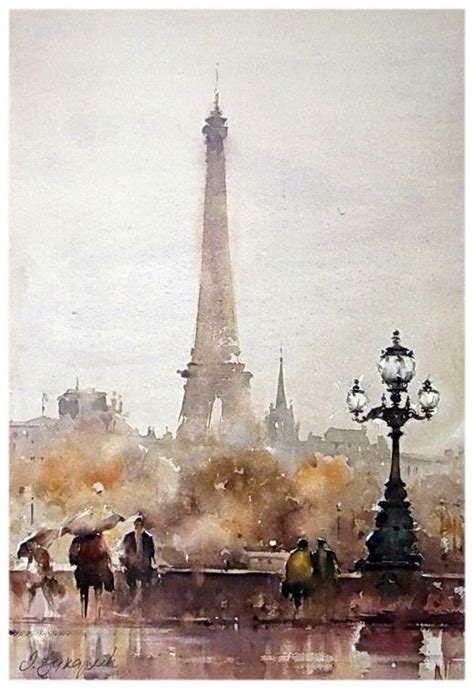 Paris Watercolor City, Watercolor Drawing, Watercolor Landscape, Landscape Art, Painting ...