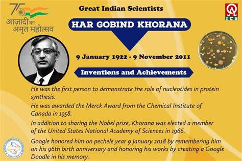 Tribute to the Great Indian Scientist Har Gobind Khorana | Scientist, Academy of sciences, Nobel ...