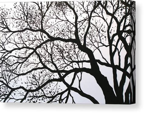 Original Abstract black and white Landscape Trees Art Painting Print ... Black On White Canvas ...