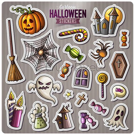 Set of Happy Halloween cartoon stickers - stock vector 2372496 | Crushpixel