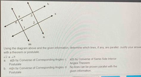 Using the diagram above and the given information, determine which ...