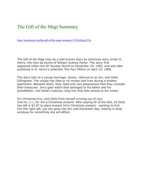 The Gift of the Magi Summary