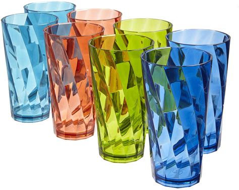 US Acrylic Optix Colored Plastic Tumblers, Set of 8