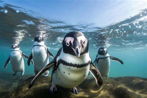 Premium AI Image | a group of penguins swimming in the ocean