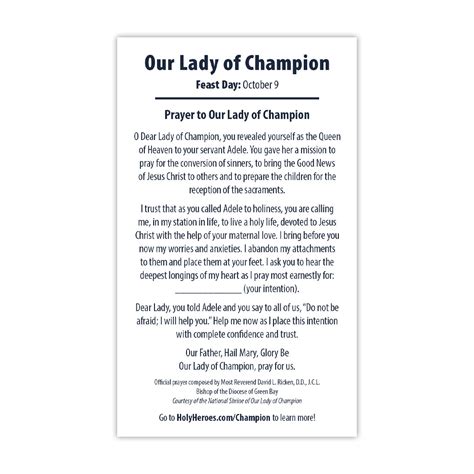 Our Lady of Champion Prayer Card – Holy Heroes