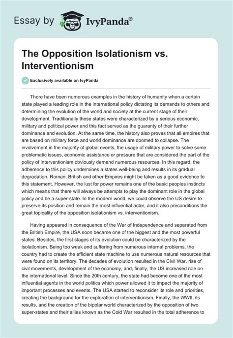 The Opposition Isolationism vs. Interventionism - 3320 Words | Thesis ...