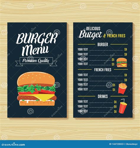 Burger Menu Template stock vector. Illustration of cuisine - 144720033