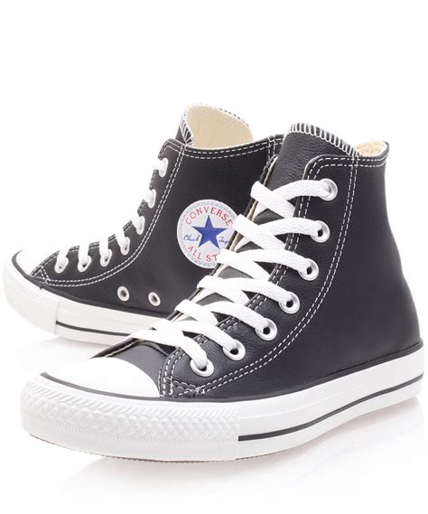 Converse Black Chuck Taylor Leather Hi Top Trainers in Black | Lyst