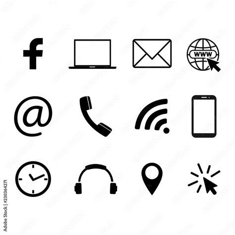 Collection of communication symbols. Contact, e-mail, mobile phone ...