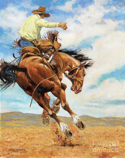 Backview of Cowboy on Bucking Horse Painting by Don Langeneckert