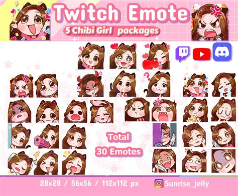 Twitch Emotes / Brown Hair Brown Eyes / Chibi Girl / Twitch Emotes Pack / Streamers / Kawaii ...