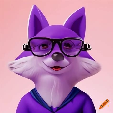 Purple fox mascot wearing glasses