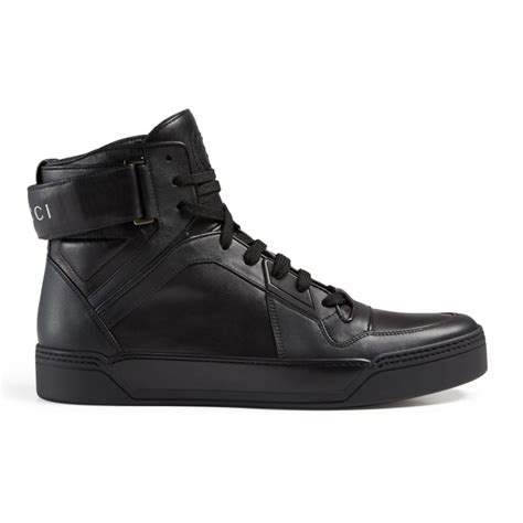 Gucci Men's Black GG Soft Leather High Top Sneakers Shoes