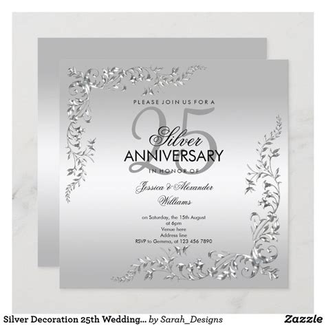 Silver Decoration 25th Wedding Anniversary Invitation | Zazzle | 25th wedding anniversary ...