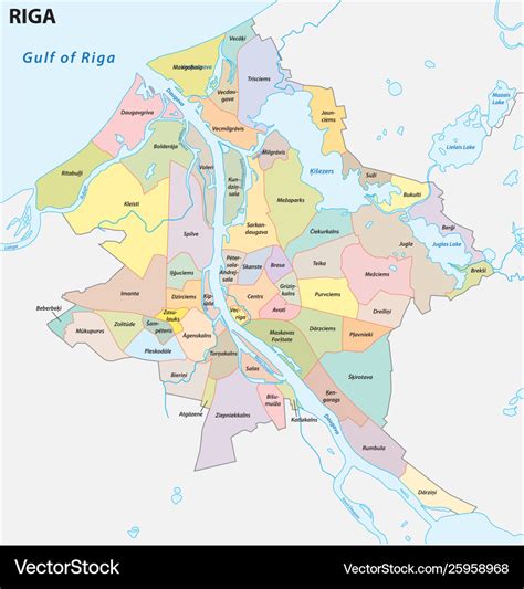 Administrative and district map riga latvia Vector Image