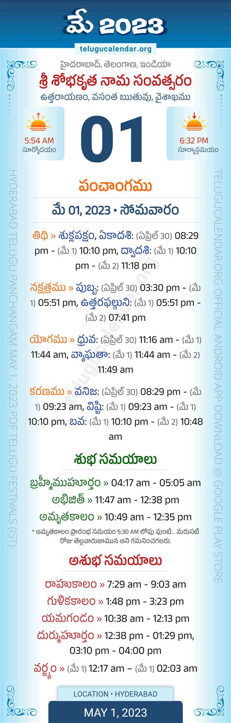 Telangana » Panchangam May 1, 2023 Telugu Calendar Daily