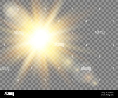 Sun light. Golden glowing light effect on transparent background ...