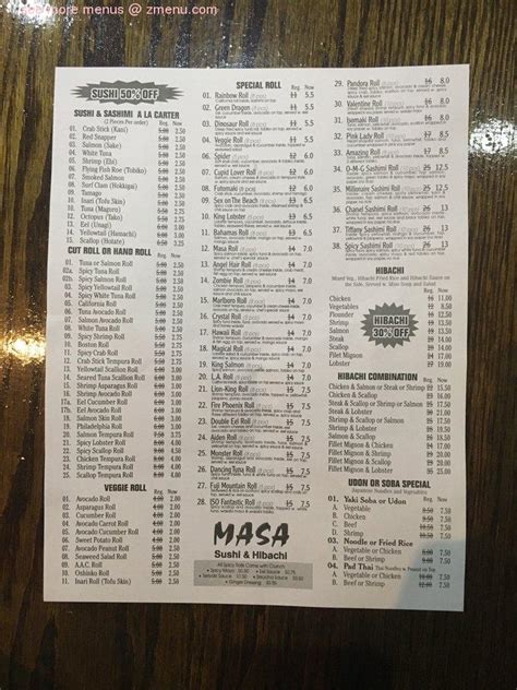 Menu at Masa Sushi & Hibachi restaurant, Marlboro Township