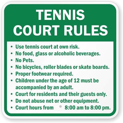 Tennis Court Rules Sign, Square, SKU: K-5267