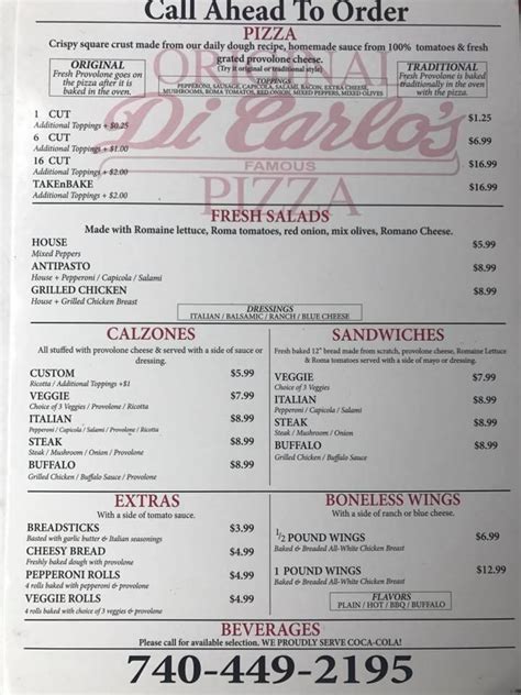 Menu at DiCarlo’s Pizza - St. Clairsville pizzeria, Saint Clairsville