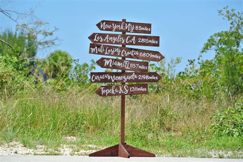 Rustic Wood Directional Sign, Mileage Destination Wooden Sign post. Garden Decor, Family Gift ...