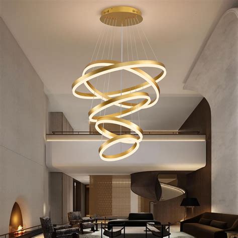 Modern Chandelier Big LED Chandelier 5 Rings Chandeliers Gold Dimmable ...